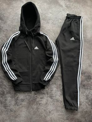 Теплий спортивний костюм ADIDAS з капюшоном, ФЛІС, Чорно-білий, S