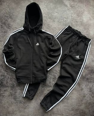 Теплий спортивний костюм ADIDAS з капюшоном, ФЛІС, Чорно-білий, S