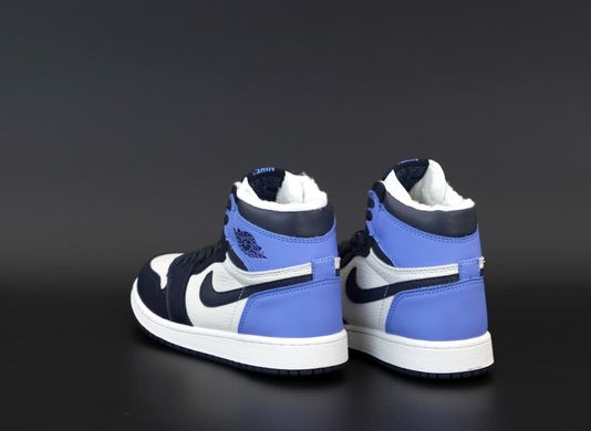 Зимові кросівки Nike Air Jordan 1 Retro High ❄️ (Синій, МЕХ) , Комбінований, 36