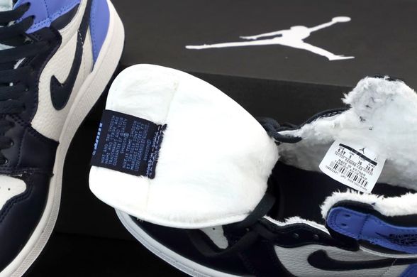 Зимові кросівки Nike Air Jordan 1 Retro High ❄️ (Синій, МЕХ) , Комбінований, 36