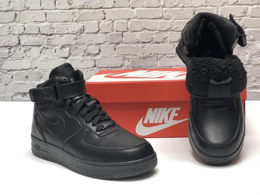 Зимовi кросівки Nike Air Force High Triple Black ❄️(Чорний, хутро) , Чорний, 41