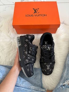 Кросівки Louis Vuitton Trainer Black Grey Logo, Чорний, 39