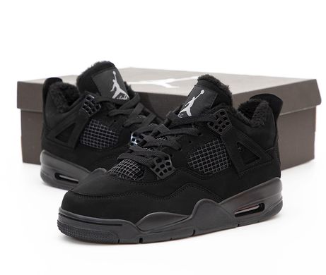 Зимові кросівки Nike Air Jordan 4 Retro Black Cat ❄️(Хутро), Чорний, 40