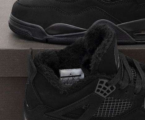 Зимові кросівки Nike Air Jordan 4 Retro Black Cat ❄️(Хутро), Чорний, 40