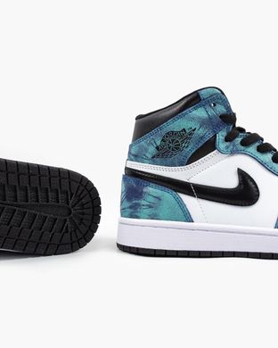 Кросівки Nike Air Jordan 1 Mid Tie-Die White Black Blue, Комбінований, 36