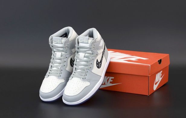 Кросівки Nike Air Jordan 1 Retro x Dior Grey, Білий, 41