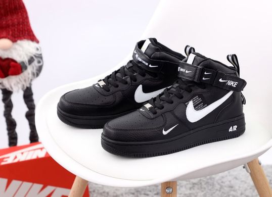 Кросівки зимові Nike Air Force 1 High White Black ❄️ (Чорний) , Чорний, 46